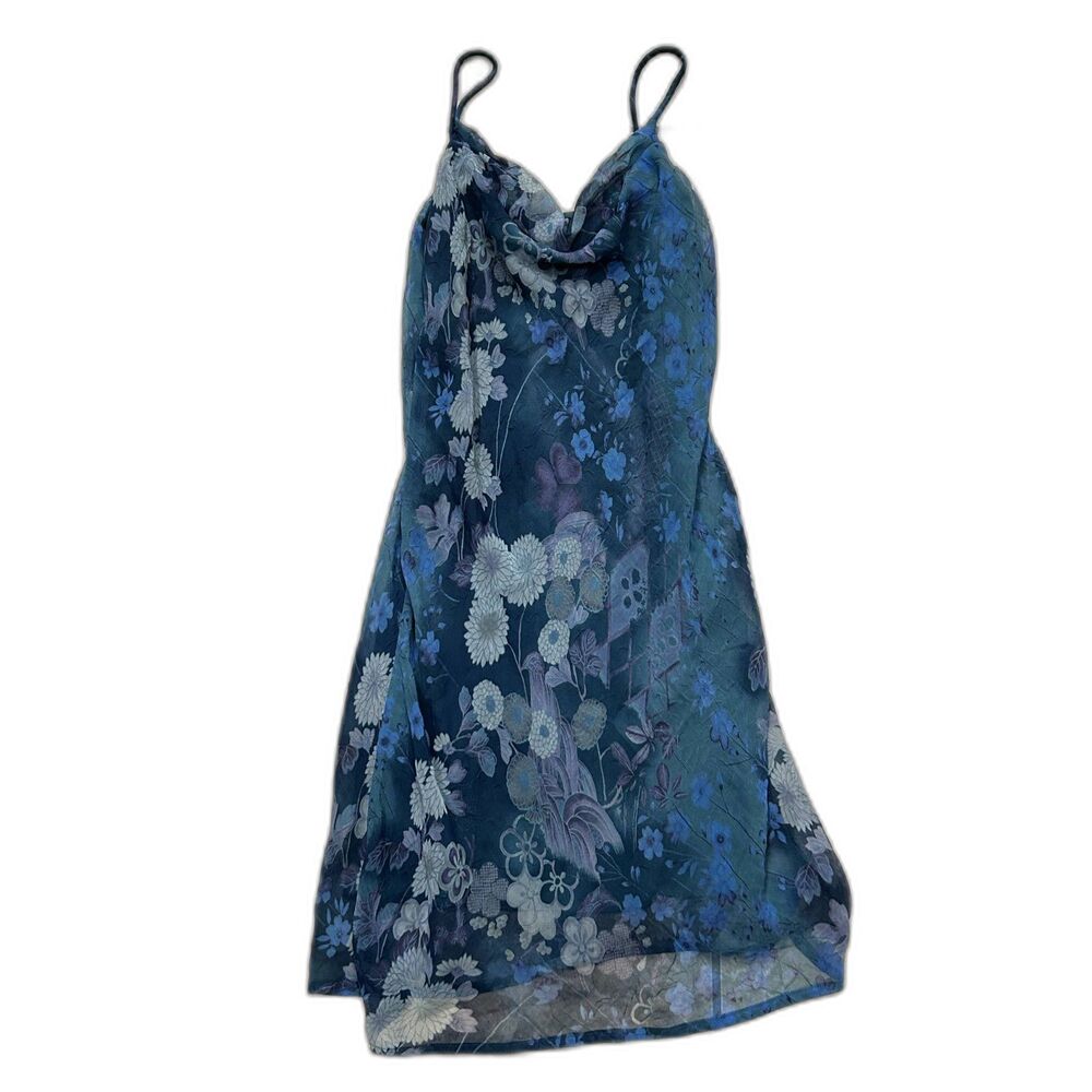 All that jazz Vintage Y2K Blue Textured Floral Cowl Neck Slip Dress